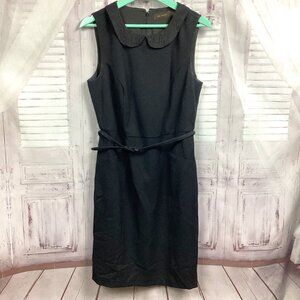 Limited Black Dress Peter Pan Collar Sleeveless Cocktail w/ Belt Midi Sheath 10